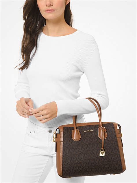 michael michael kors mercer belted pebble leather satchel|Michael Kors medium mercer handbag.